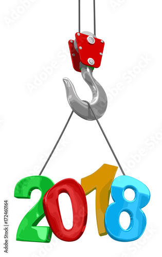 2018 on crane hook. Image with clipping path.