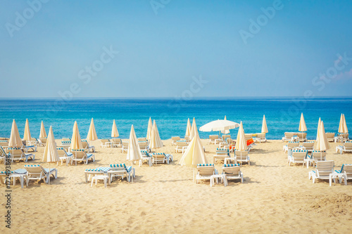 Resort tropical sea beach. Summer vacation on beach in Turkey. Alanya beach