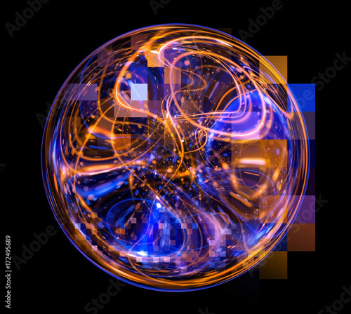 Abstract background. 3d atom model. Elegant glowing circle. Light ring. Sparking particle. Space tunnel. Colorful ellipse. Glint sphere. Magic portal. Energy ball. 