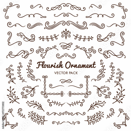 Flourish ornaments calligraphic design elements vector set illustration