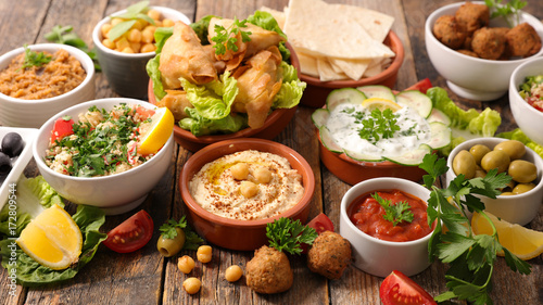 selection of libanese food mezze