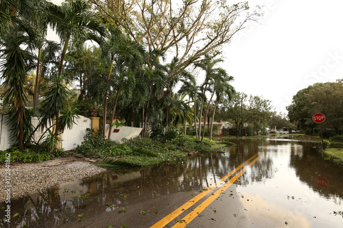 Flooded streets of a residential neighborhood in Fort Lauderdale, Florida, as seen on the morning after Hurricane Irma comes through the city.