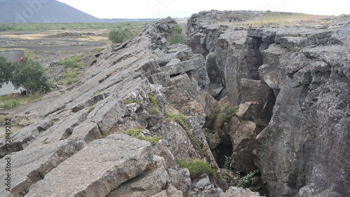 Two tectonic plares, the North American and the Eurasian plates, are drifting apart