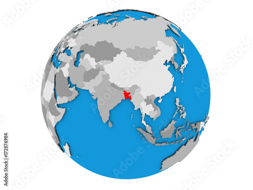 Bangladesh on globe isolated