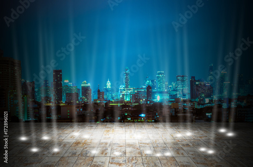 abstract stage light with night modern city background