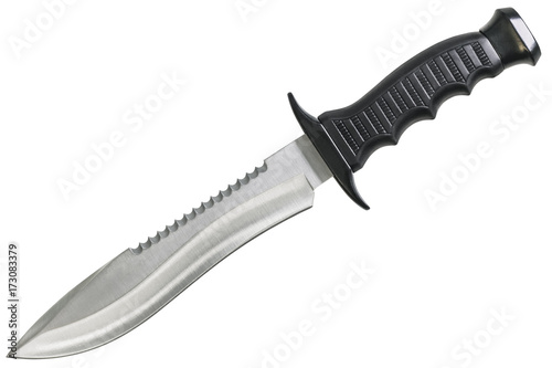 Fixed Blade Tactical Combat Hunting Survival Sawback Bowie Knife Isolated On White Background