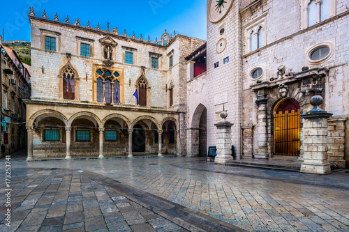 Historic square Dubrovnik city. / View at historic square in city center of famous Dubrovnik town, Croatia Europe.