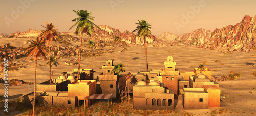 Arabic community on desert, 3d rendering