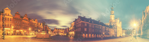 evening panorama of Poznan,retro,vintage style