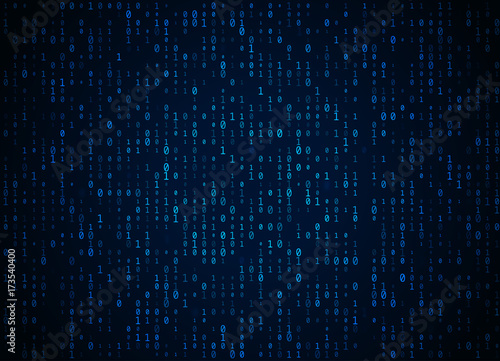 Vector binary code dark blue background. Big data and programming hacking, deep decryption and encryption, computer streaming numbers 1,0. Coding or Hacker concept