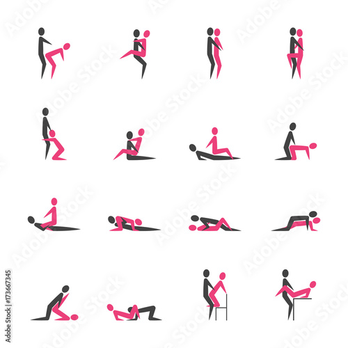 Cartoon Different Sex Poses or Position Couple Set. Vector