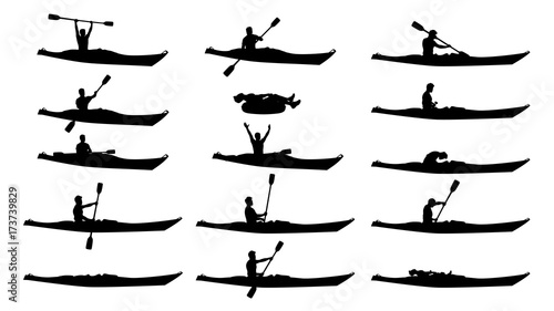 man in kayak silhouette set
