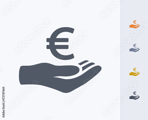 Hand Holding Euro - Carbon Icons. A professional, pixel-perfect icon designed on a 32 x 32 pixel grid and redesigned on a 16 x 16 pixel grid for very small sizes.