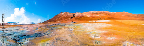 Panoramic view of geothermal active zone Hverir on Iceland