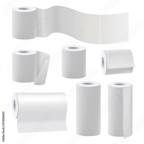 Different rolls of blank toilet papers. Vector illustration set