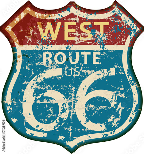 vintage route 66 road sign,retro grungy vector illustration