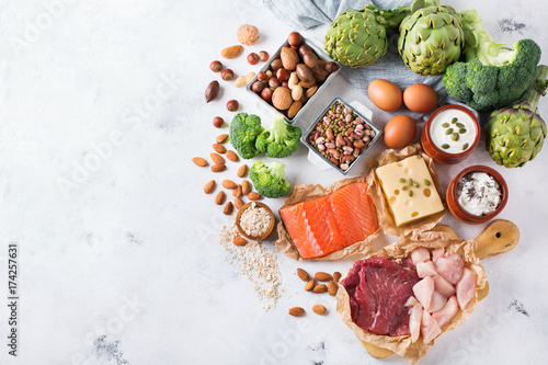 Assortment of healthy protein source and body building food