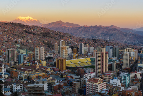 La Paz City view from Killi Killi lookout point at sunset, Bolivia