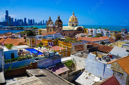 Old Town Of Cartagena in Colombia Over Rooftops - UNESCO World Heritage Site