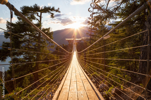 Suspension Bridge on Top of a Mountain in Squamish, North of Vancouver, British Columbia, Canada.
