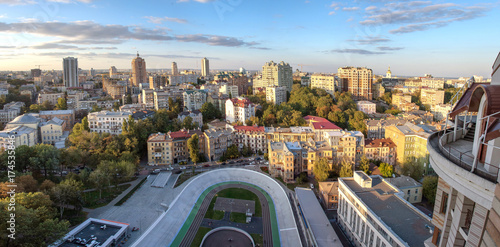 Beautiful area of kiev near the city center at sunset time, aerial photography in Kiev, Ukraine