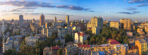 Beautiful area of kiev near the city center at sunset time, aerial photography in Kiev, Ukraine