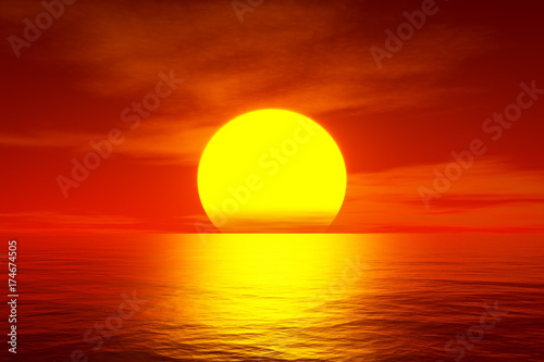 red sunset over the ocean