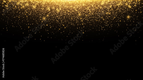 Abstract falling golden lights. Magic gold dust and glare. Festive Christmas background. Golden rain. Vector