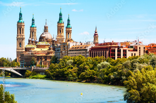 Aerial view of Saragossa, Spain with Basilica of Our Lady of the Pillar