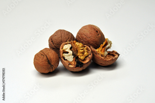 Brown Walnuts on the White Background