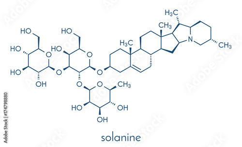 Solanine nightshade poison molecule. Present in potatoes, especially in the green parts. Skeletal formula.