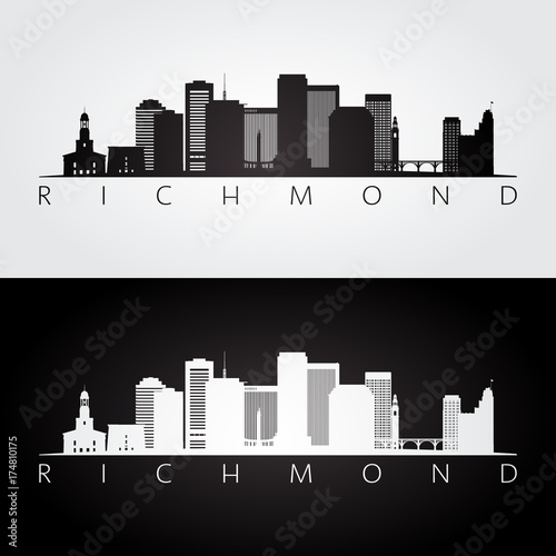 Richmond usa skyline and landmarks silhouette, black and white design, vector illustration.