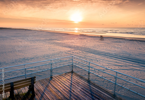 Sunrise over the ocean aerial view