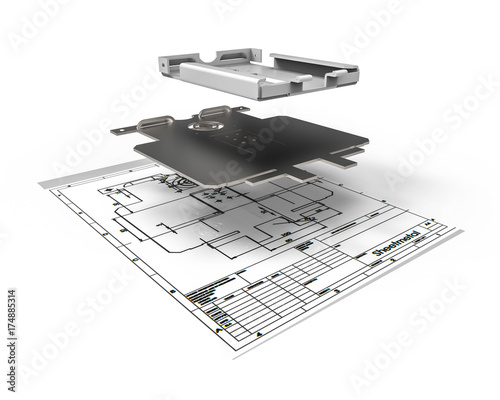 Sheet metal design / 3D render representing sheet metal design