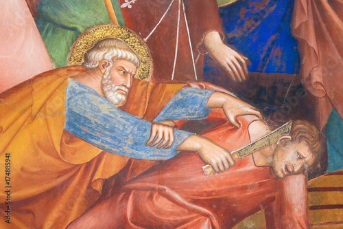 Fresco in San Gimignano - Saint Peter and Malchus