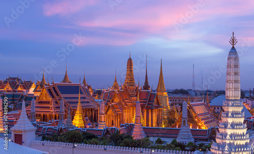 Bangkok Wat Phra Keao and the Grand palace with sunset beautiful sky.