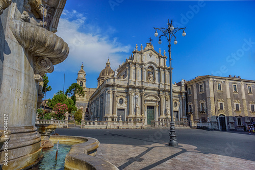 Piazza del Duomo in Catania with the Elephant Statue and the Cathedral of Santa Agatha in Catania in Sicily, Italy