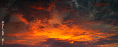 Panorama photo for Red and golden sky between sunset, use for background for your art work