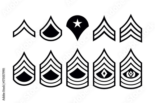 Military Ranks Stripes and Chevrons. Vector Set Army Insignia