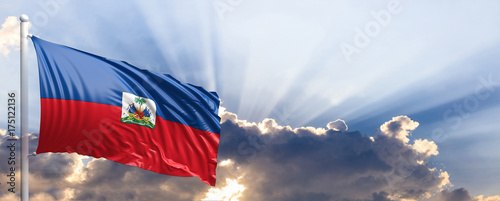 Haiti flag on blue sky. 3d illustration