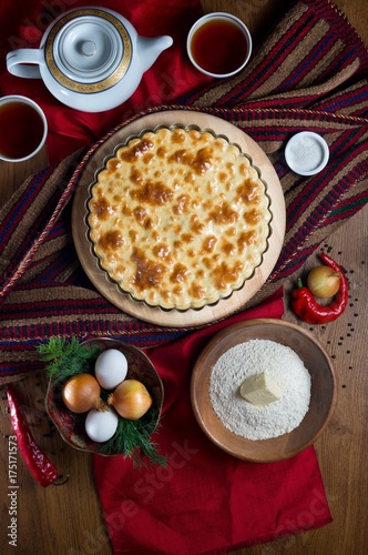 Fitchi — national pie stuffed with lamb minced meat in Turkmenistan