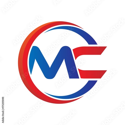 mc logo vector modern initial swoosh circle blue and red