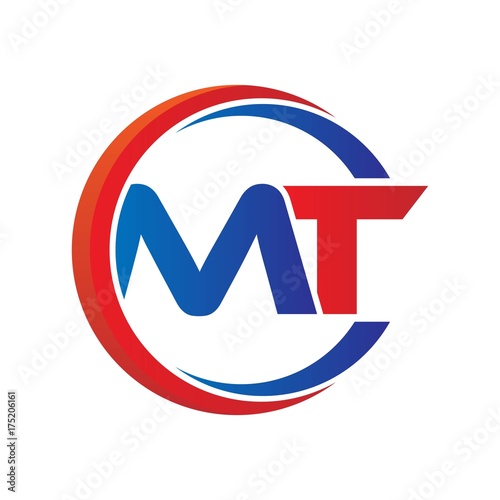 mt logo vector modern initial swoosh circle blue and red