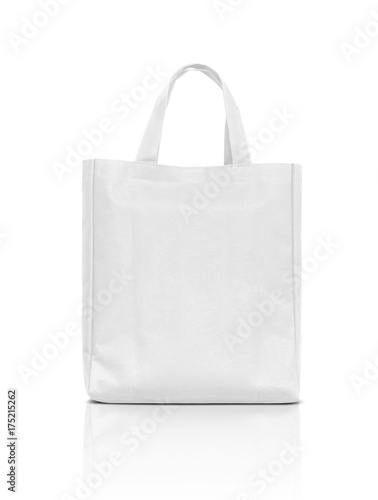 blank white fabric canvas bag isolated on white background