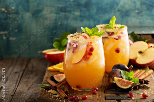 Fall sangria cocktail with apple, figs and orange
