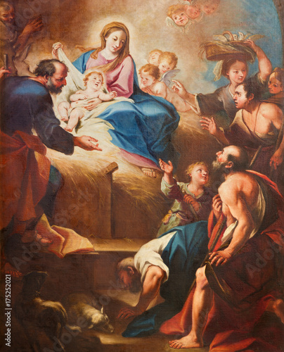 TURIN, ITALY - MARCH 13, 2017: The detail of painting of Nativity in church Chiesa di Santa Teresia by Sebastiano Conca (1730).