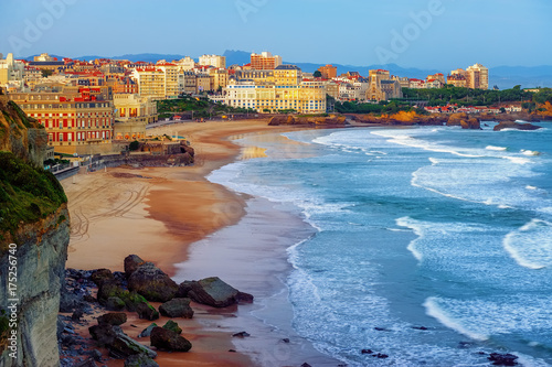 Biarritz city and its famous sand beaches, France