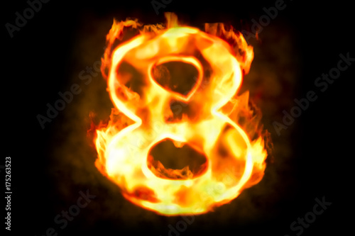 Fire number 8 of burning flame light, 3D rendering