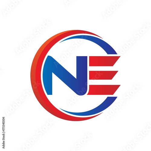 ne logo vector modern initial swoosh circle blue and red