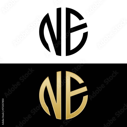 ne initial logo circle shape vector black and gold